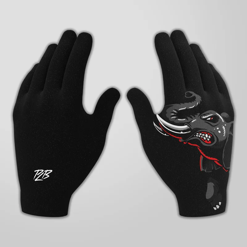 Gants noirs PLB, éléphant sur le dos de la main