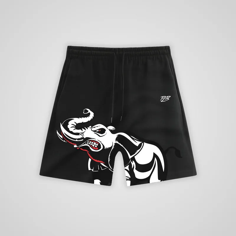 Short noir PLB, éléphant sur la jambe