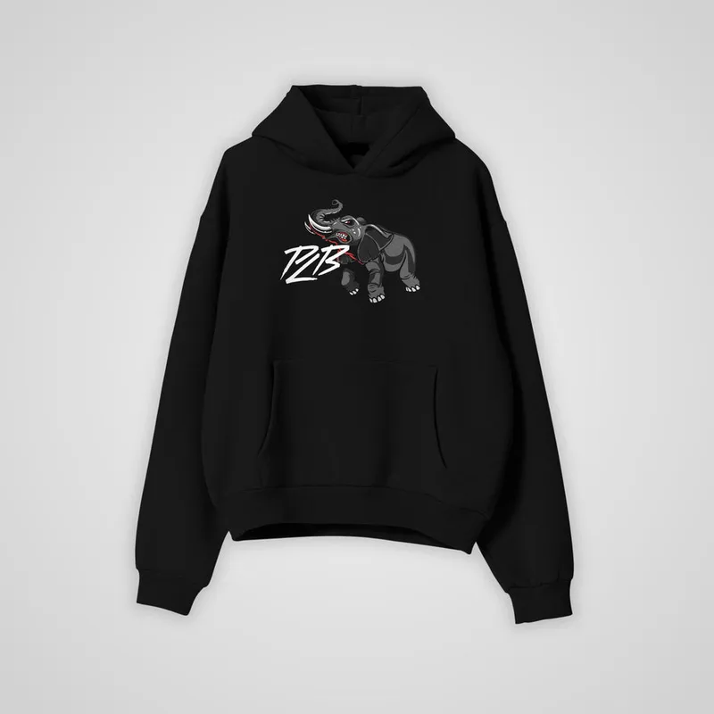 Sweat à capuche noir PLB, éléphant sur la poitrine