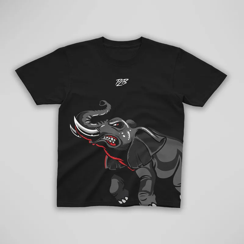 Tee-shirt noir PLB, grand éléphant gris