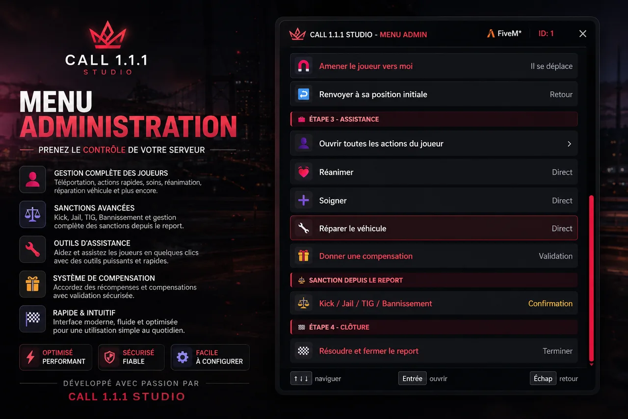 Visuel du script Admin Menu de Call 1.1.1 Studio