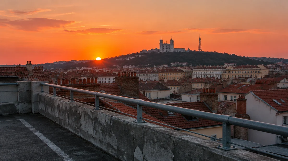 Décor : le bord d’un toit face à Fourvière