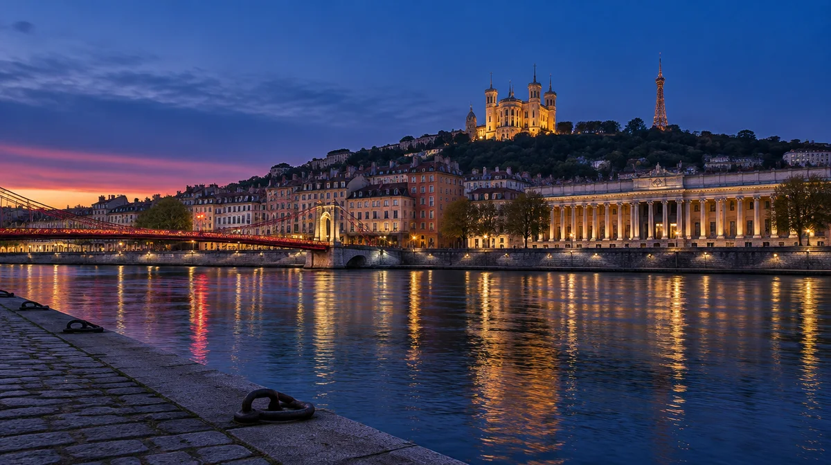 Décor : les quais de Saône à l’heure bleue